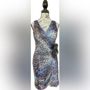 🦚 PARTY PEACOCK ENERGY 🦚 Caché Ruched Feather Cocktail Dress – Size 6